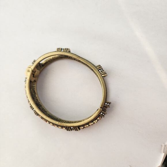 Heidi Daus Bangle Bracelet Hinge Old Gold Bronze White Crystal Age Of elegance - Picture 6 of 12